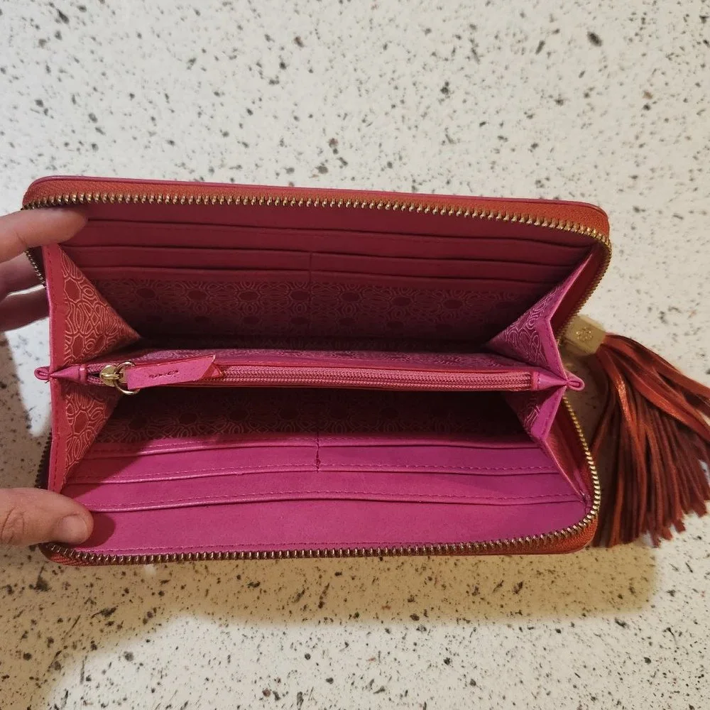 Stella & Dot Red Pink Poppy Mercer Tassel Zip Wallet